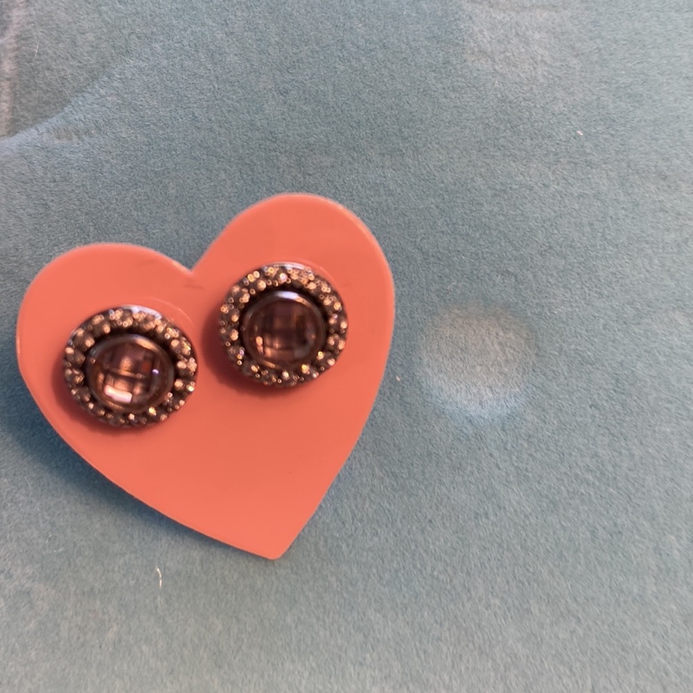 Pandora Halo Pierced Post Earrings, very pale pink with crystals around halo.